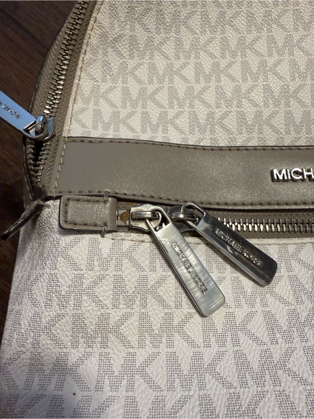 Michael Kors White and Taupe Logo Dome Crossbody Backpack - Picture 3 of 12